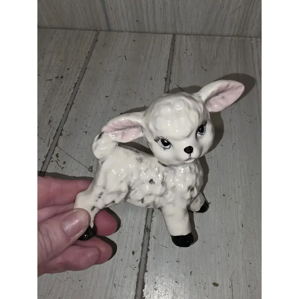 Vintage Anthropomorphic Lamb Figurine White w/Pink Ears Cottagecore Heritage